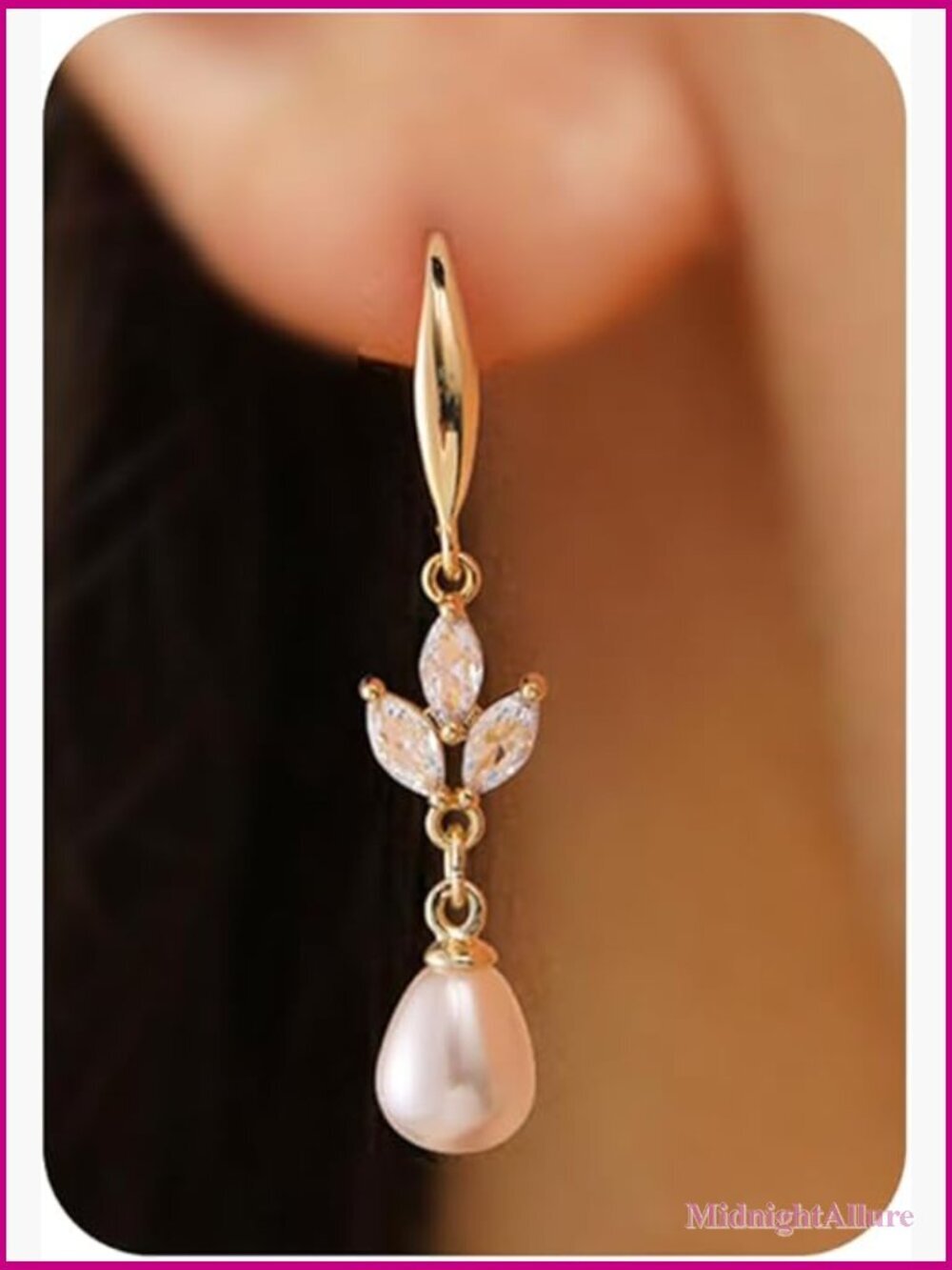 Pearl Drop Earrings 14K Gold Plated Dangle CZ Wedding Bridal Jewelry Gift